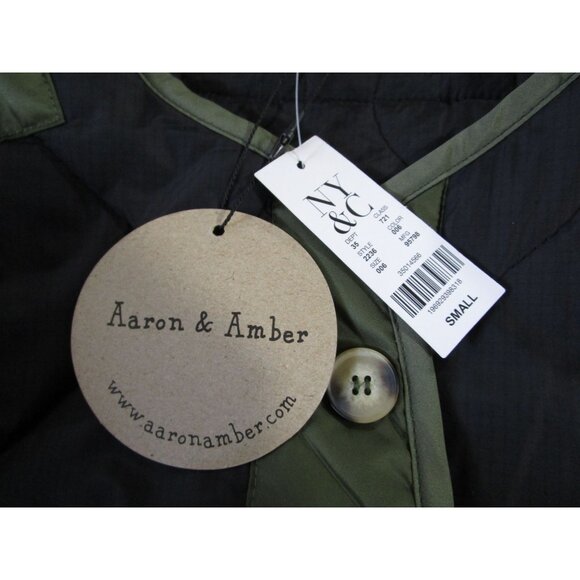 Aaron Amber Small Quilted Nylon Jacket Black Green Button Front NY Co New - Picture 6 of 16